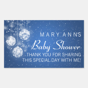 Baby Shower Thank you Festive Baubles Blue Rectangular Sticker