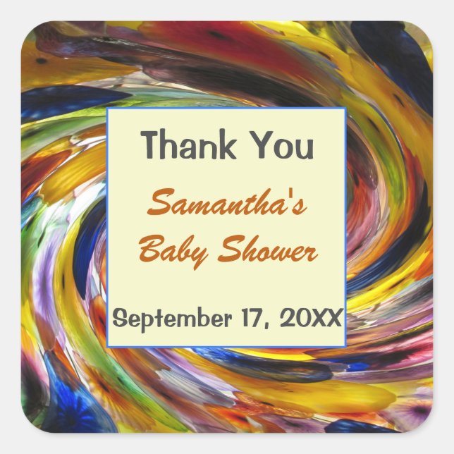 Baby Shower Thank You Gender Neutral Colourful Square Sticker (Front)