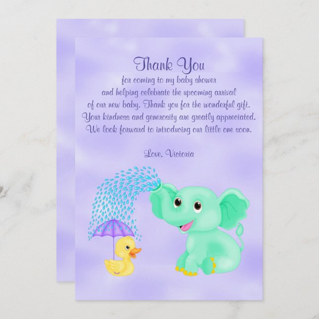 Baby Shower Thank You Gender Neutral Elephant Invitation (Front/Back)