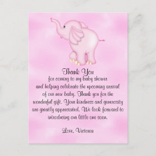 Baby Shower Thank You Girl Elephant Postcard