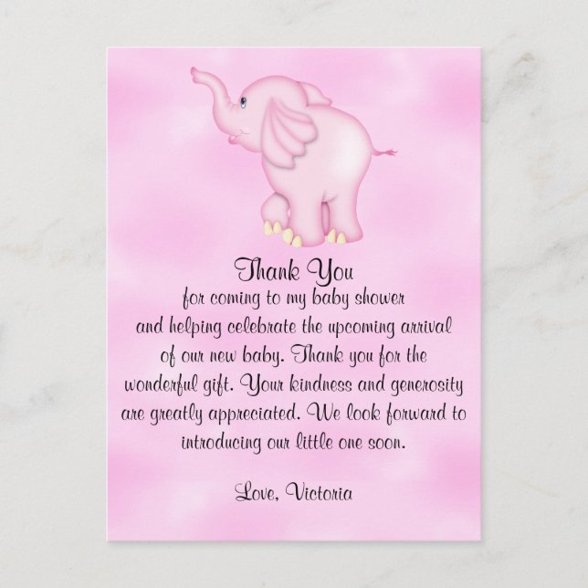 Baby Shower Thank You Girl Elephant Postcard (Front)