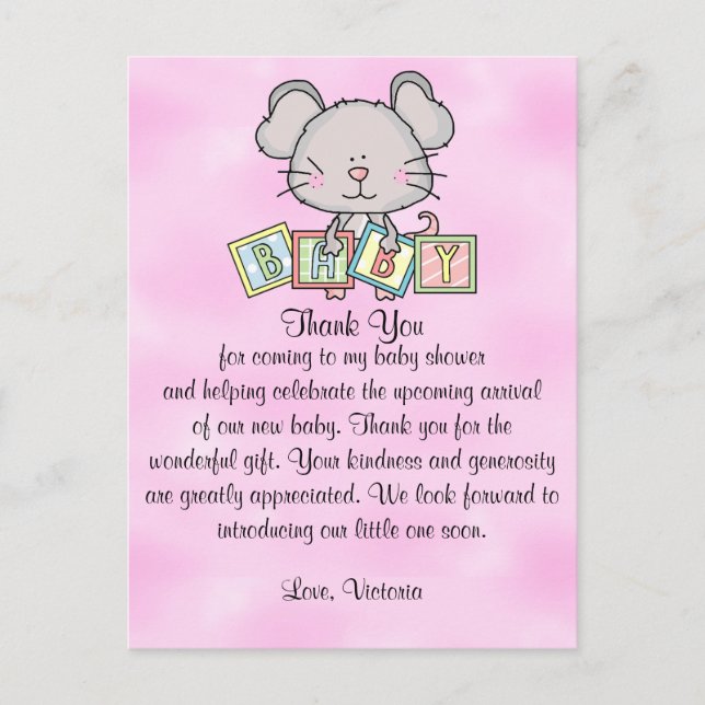 Baby Shower Thank You Girl Mouse Postcard (Front)
