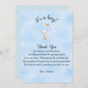 Baby Shower Thank You It's a Boy  Baby Boy Stork Invitation