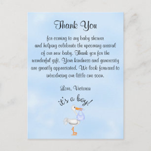 Baby Shower Thank You It's a Boy  Baby Boy Stork Postcard