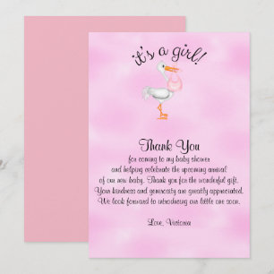 Baby Shower Thank You It's a Girl Baby Girl Stork Invitation