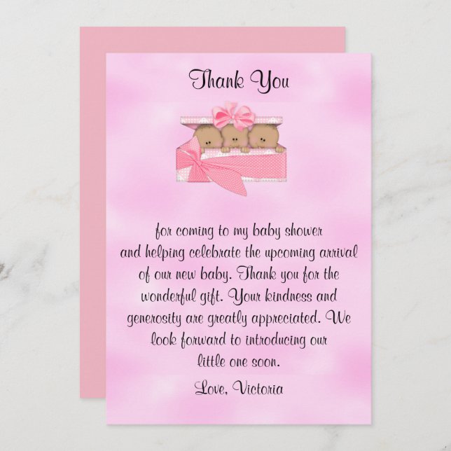 Baby Shower Thank You It's Triplets Girl Invitation (Front/Back)