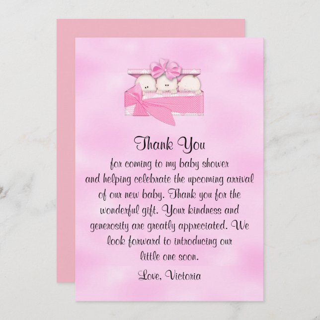 Baby Shower Thank You It's Triplets Girl Invitation (Front/Back)