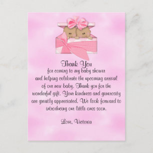 Baby Shower Thank You It's Twins Girl Ethnic Postcard