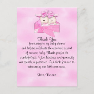 Baby Shower Thank You It's Twins Girl Postcard