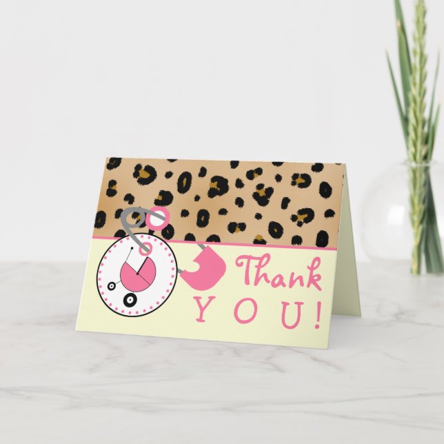 Baby Shower Thank You - Leopard Print & Diaper Pin Card (Front)