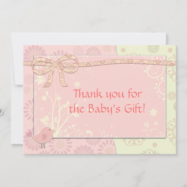 Baby Shower Thank You Note Pink Frilly Card (Front)