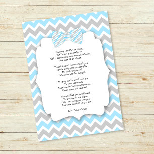 Baby shower thank you notes with poem blue grey