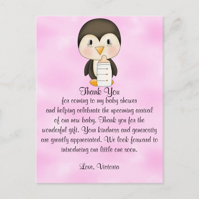 Baby Shower Thank You Penguin Postcard (Front)