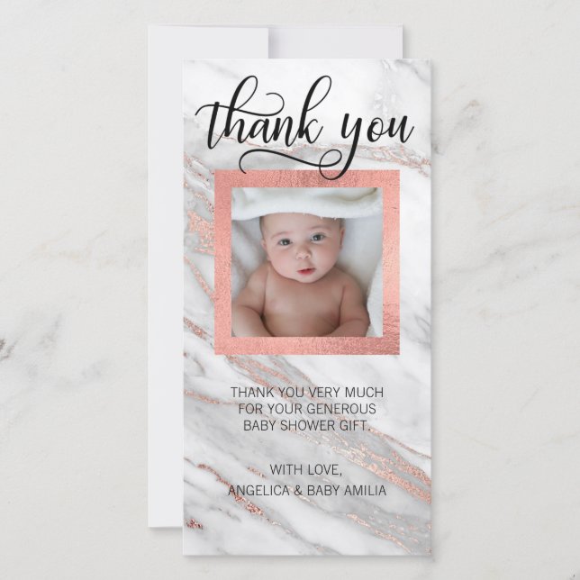 Baby Shower THANK YOU Pink Gold Foil | PHOTO (Front)