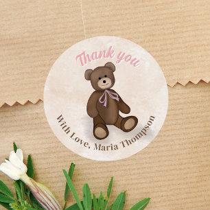 Baby Shower Thank You Pink Teddy Bear Classic Round Sticker