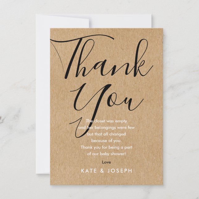Baby Shower Thank You Poem Rustic Chic Script (Front)