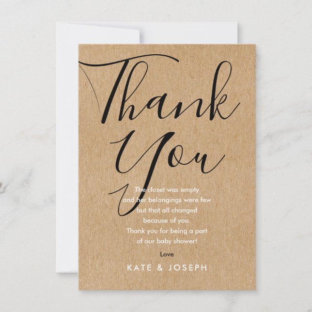 Baby Shower Thank You Poem Rustic Chic Script Card (Front)