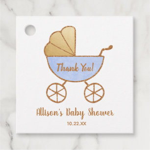Baby Shower Thank You Retro Boy Blue Carriage Favour Tags
