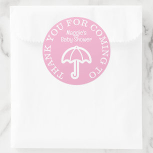 Baby shower thank you stickers with pink umbrella