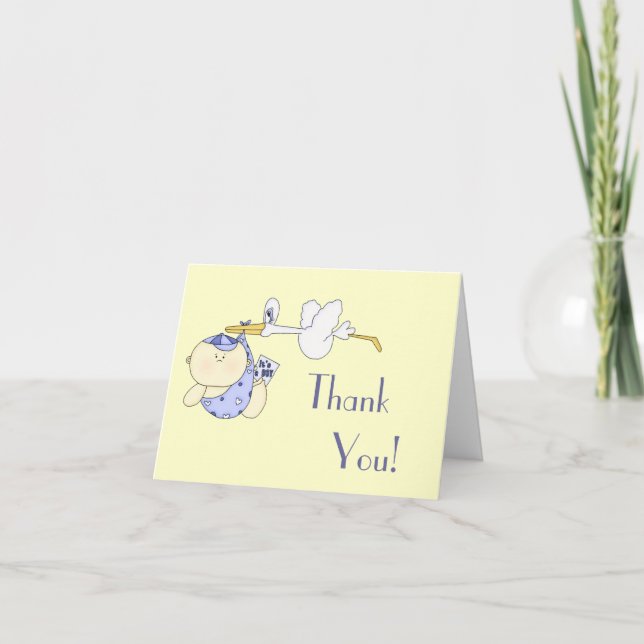 Baby Shower Thank You+Stork and Baby Boy Thank You Card (Front)