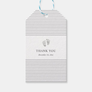 Baby Shower Thank You Tag Footprint Grey Stripe