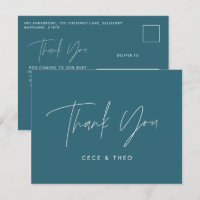 Baby shower thank you teal blue elegant modern