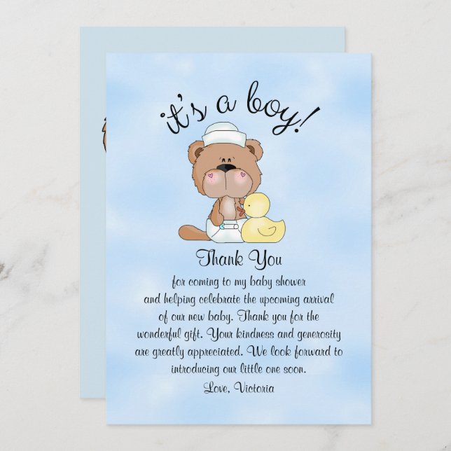 Baby Shower Thank You Teddy Bear Invitation (Front/Back)