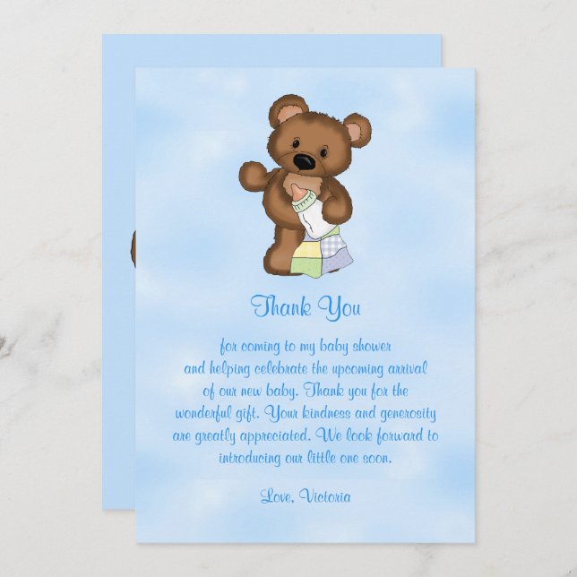 Baby Shower Thank You Teddy Bear Invitation (Front/Back)