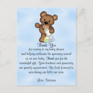 Baby Shower Thank You Teddy Bear Postcard