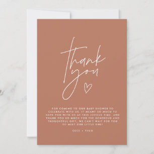 Baby shower thank you terracotta elegant modern invitation