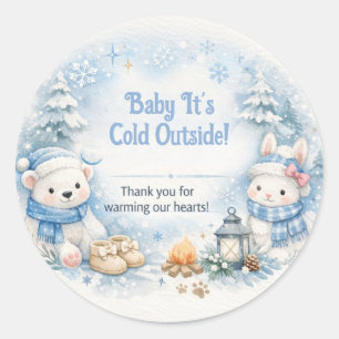 Baby Shower Thank You   Winter Polar Bear Card Classic Round Sticker
