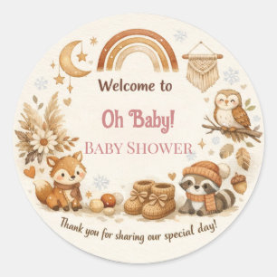 Baby Shower Thank You   Woodland Animals Card Classic Round Sticker