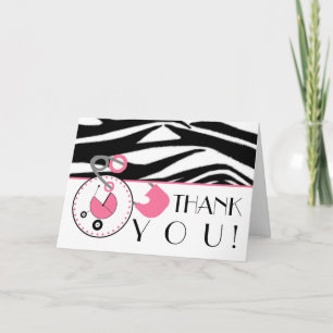 Baby Shower Thank You - Zebra Print & Diaper Pin Card