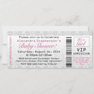 Baby Shower Ticket Invitations, Girl Invitation