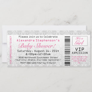 Baby Shower Ticket Invitations, Girl Invitation