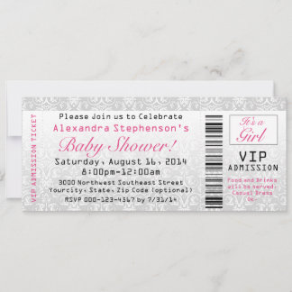 Baby Shower Ticket Invitations, Girl Invitation