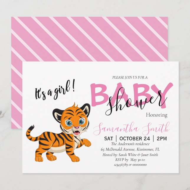 Baby Shower tiger Girl  Announcement (Front/Back)