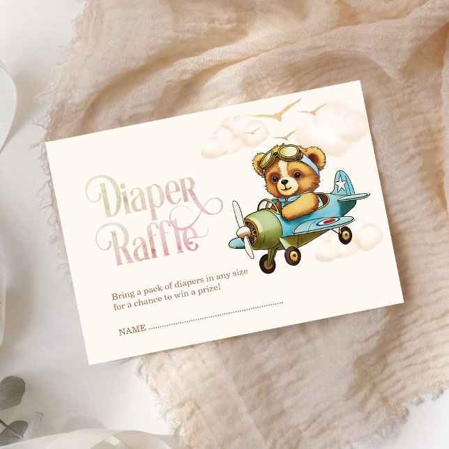 Baby Shower Tiny Pilot Teddy Bear Diaper Raffle Enclosure Card (Baby Shower Tiny Pilot Teddy Bear Diaper Raffle Enclosure Card)