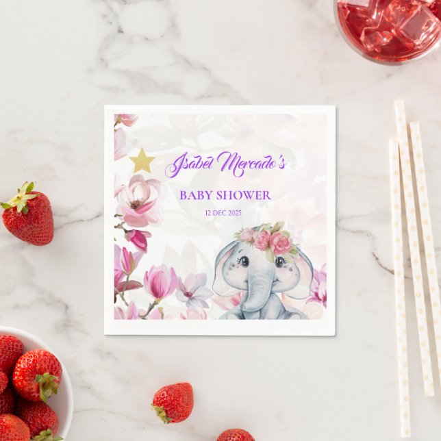 Baby Shower Towel with Floral Elephant Napkin (Insitu)