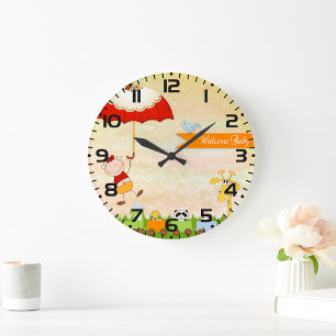 Baby Shower Train with Animals and Umbrella Large Clock