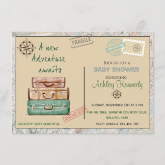Baby shower travel theme party invitation 4 x 6