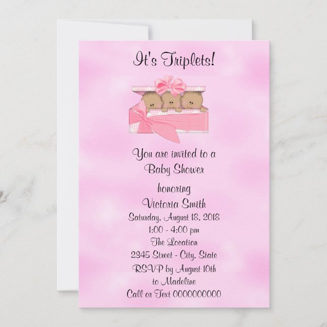 Baby Shower Triplets Ethnic Baby Girl Invitation (Front)