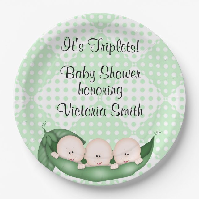 Baby Shower Triplets Peas in a Pod Paper Plate (Front)