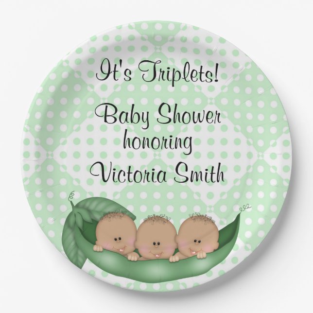 Baby Shower Triplets Peas in a Pod Paper Plate (Front)