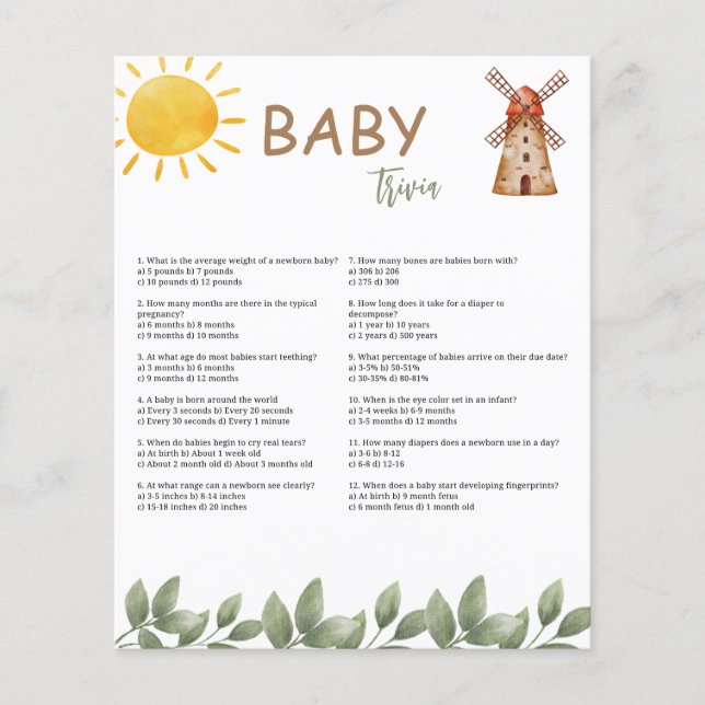 Baby Shower Trivia Game (Front)
