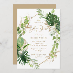 Baby Shower Tropical Greenery Gold Geometric Invitation