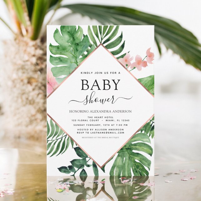 Baby Shower Tropical Palm Watercolor Geometric Invitation (Creator Uploaded)