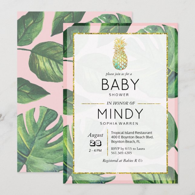 Baby Shower Tropical Pineapple Palm Invitation (Front/Back)