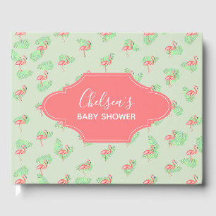 Baby Shower Tropical Watercolor Flamingo Name Guest Book