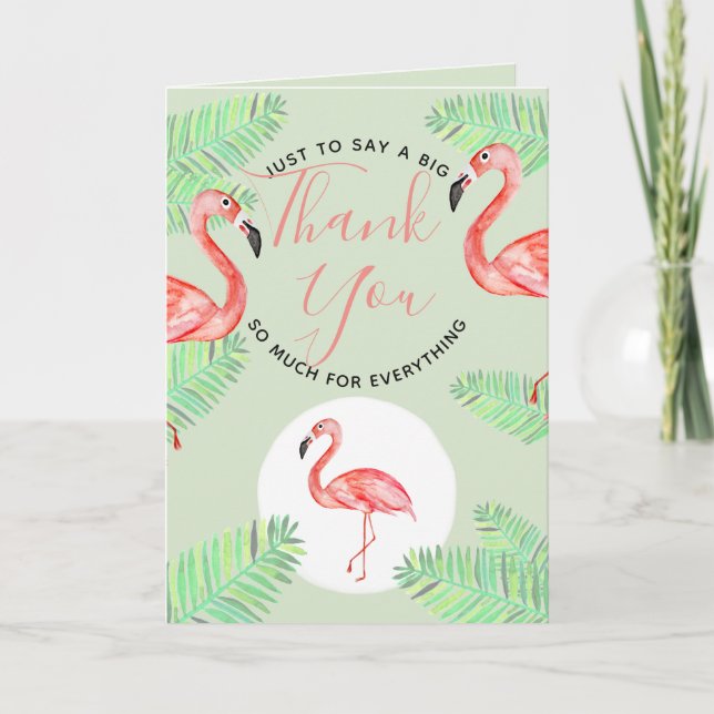 Baby Shower Tropical Watercolor Flamingo Thank You (Front)